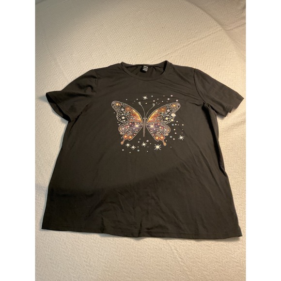 SHEIN Women's Black Rhinestone Butterfly Graphic T-Shirt XL - Picture 1 of 5